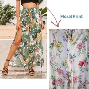 Floral side split wide leg pants